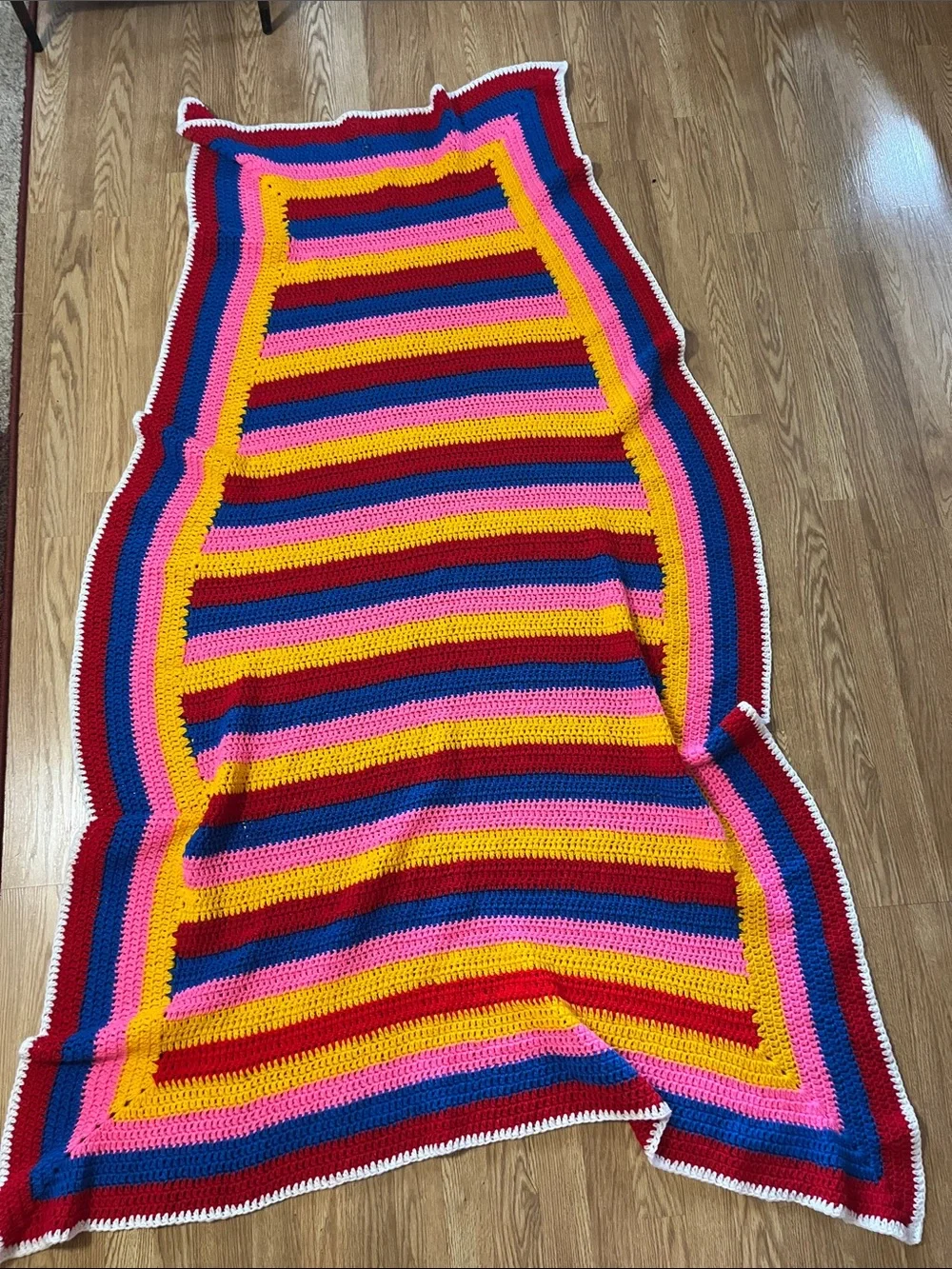 Handmade Striped Crochet Throw Blanket and 2 Pillow Set - Multicolor
